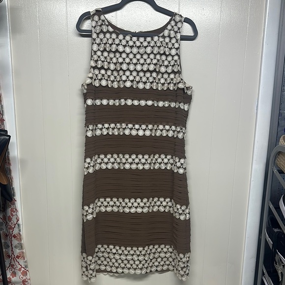 Phase Eight 12 Praline/Cream Layered Lace Occasion Shift Dress & Shrug - Picture 1 of 8